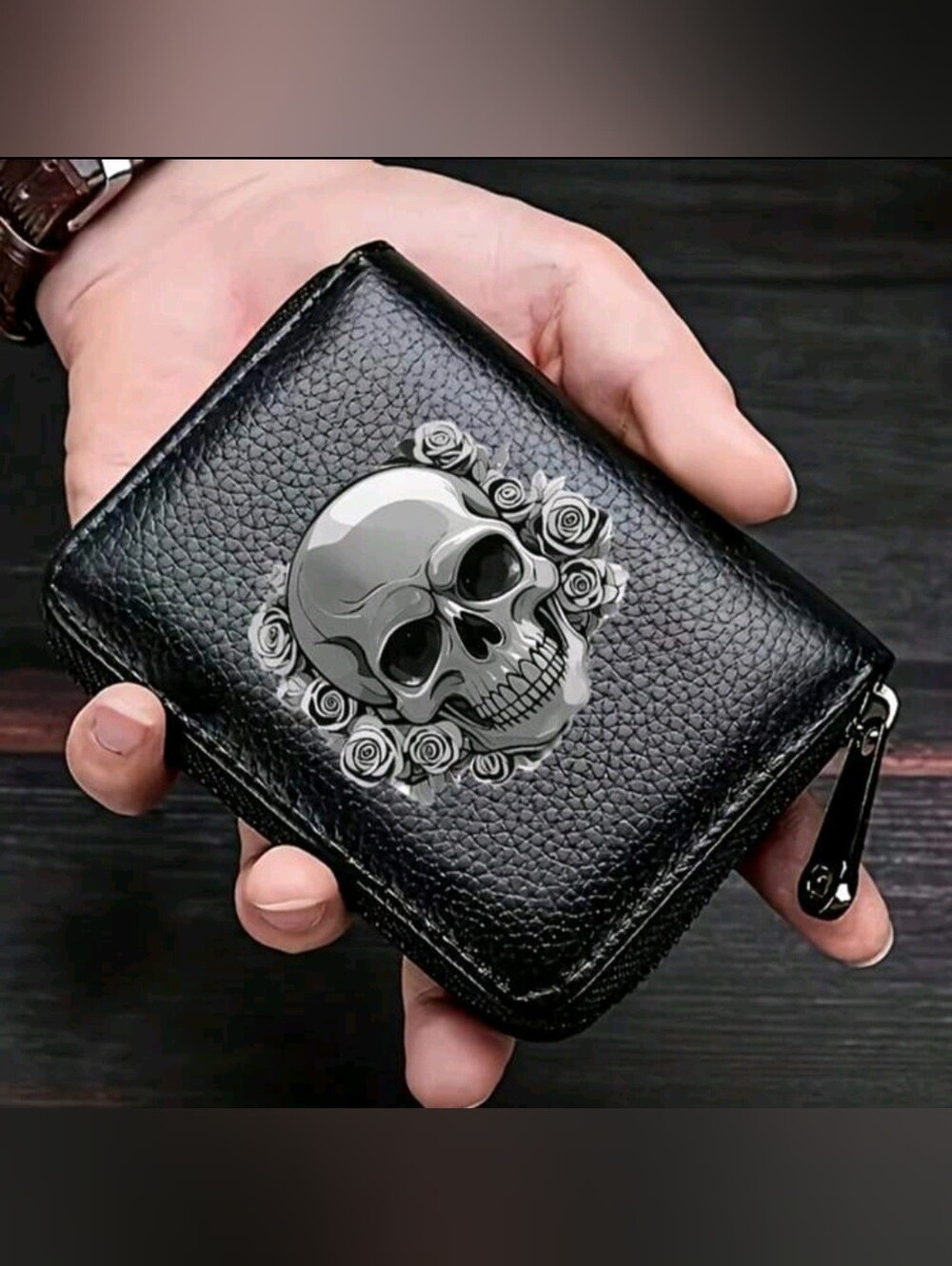 Gothic Skull And Floral Print Wallet Multifunctional Card Holder Zipper Coin